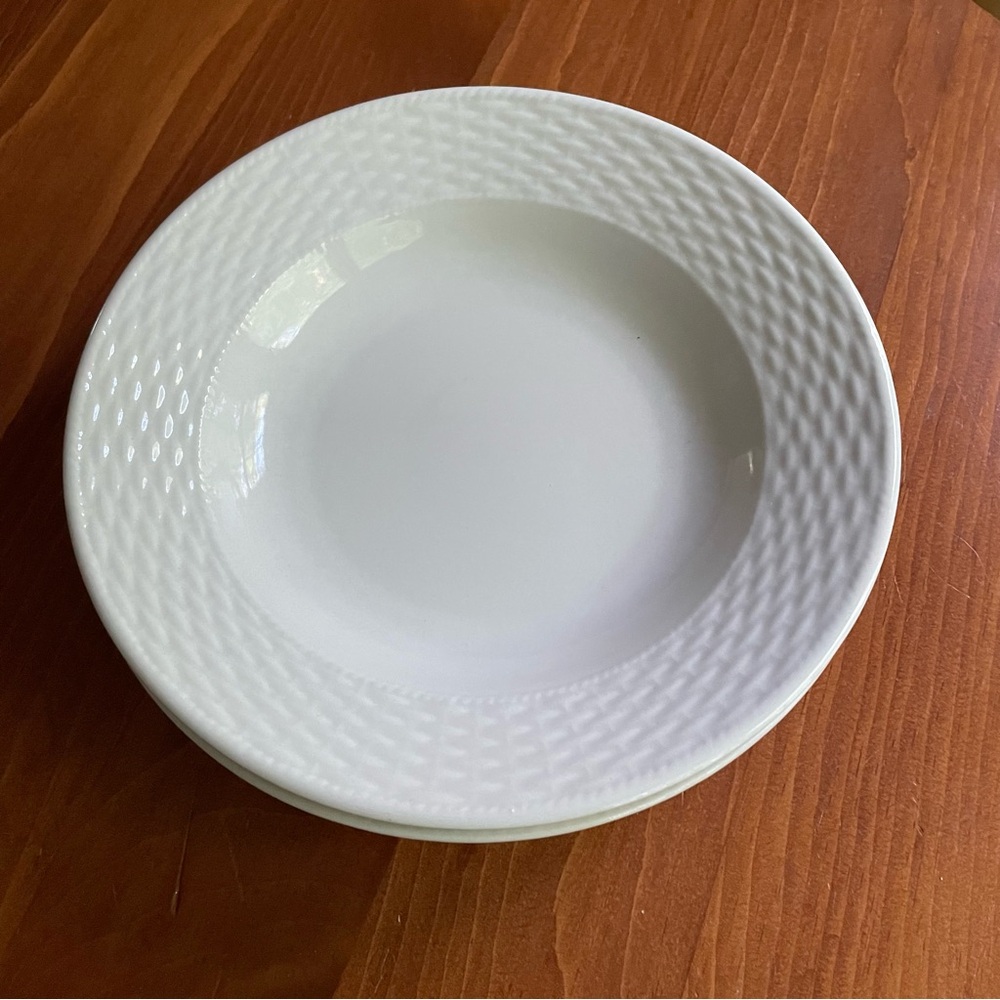 Set of 3 Basketweave Tabletops Gallery Rimmed Soup Bowls Salad 8 1/4" White